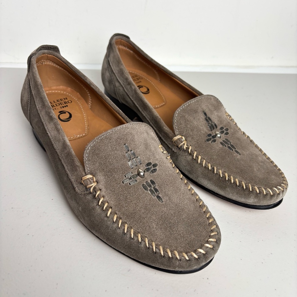 Calleen Cordero Sky Moccasins Size 9.5 Gray Suede Leather Studded Embellished
